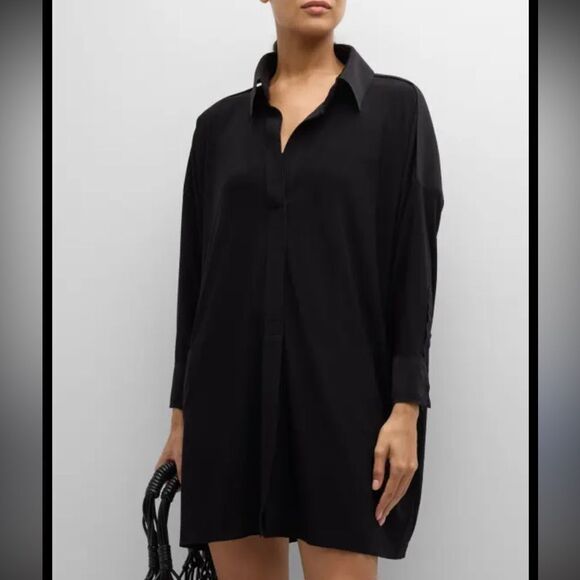Norma Kamali Dresses & Skirts - Norma Kamali Black Mini Shirt Dress Medium